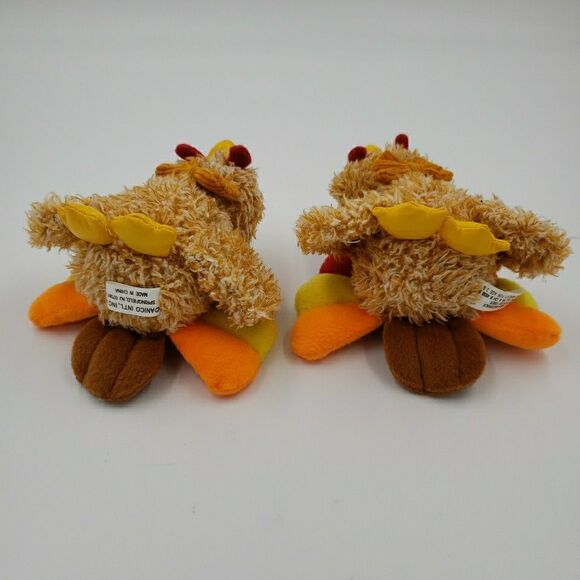 Vtg Anico Plush Stuffed Animal Turkey PAIR Colorful Soft Small 5” Thanksgiving - Picture 9 of 16